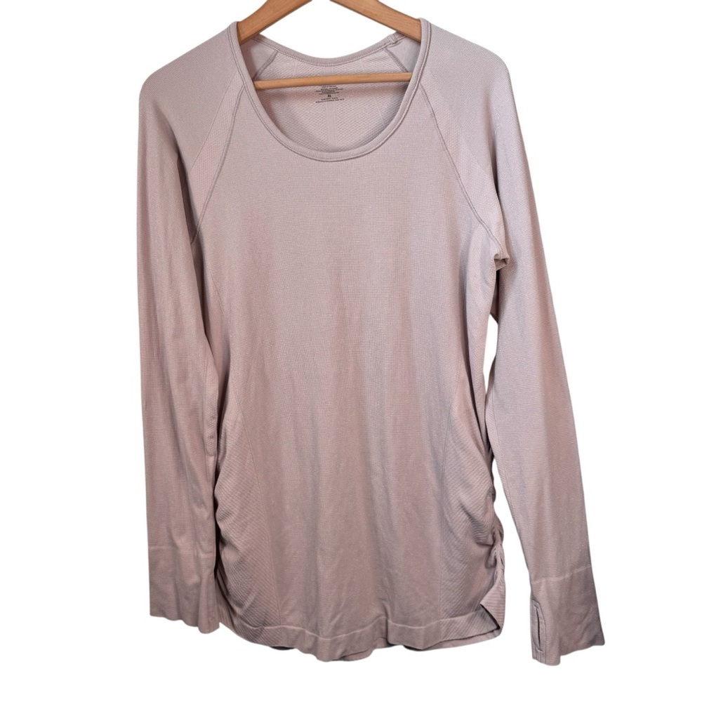 Athleta Speedlight Metallic Dusty Pink Long Sleeve Shirt Size XL Workout Stretch